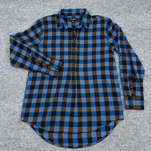 Madewell‎ Top Womens XS Blue Buffalo Check Flannel Drop-Shoulder Popover Shirt